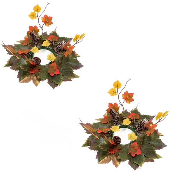Aximioll Fall 2PC Berry Pumpkin Maple Leaf Wreath 12.6In, Layered Greenery, Fall Wreath Decor for Dining Table Mantel Shelf Entryway
