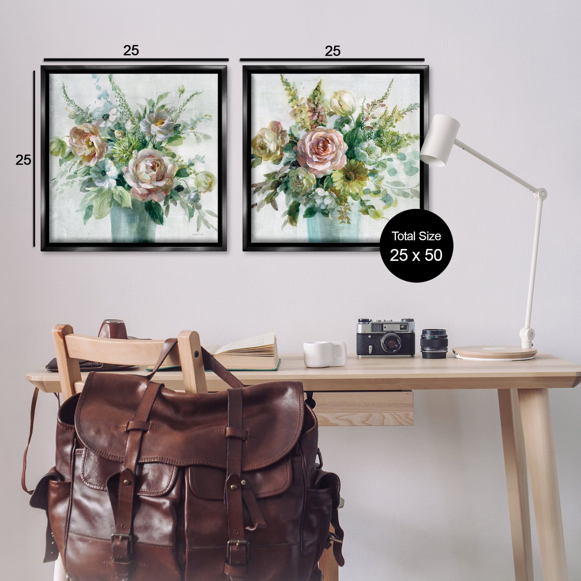 Stupell Industries Sage Peach Still Life Florals Plants & Flowers Painting Black Floater Framed Canvas Art Print Wall Art, 25 x 25, Set of 2