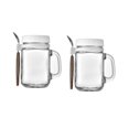 thumbnail image 1 of 2 Pcs Contenants en Verre avec Poignée et Cuillère, Bocaux de Rangement en Verre, Tasses Réutilisables Étanches pour, 1 of 5