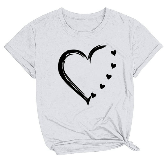 Baikeli Fitted Blouses for Women Womens Workout Tops Valentine Printed Tee Shirt Summer Short Sleeves Tshirt Round Neck Shirts Classic-Fit Tshirts Camisas Blancas Para Mujer 2024