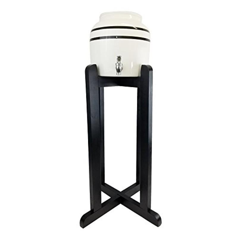 Porcelain Water Dispenser With Black Stripes And Black Wood Floor