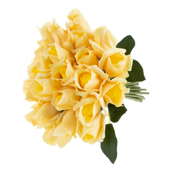 Pure Garden 24Pc Real Touch Rose Artificial Flowers with Stems (Yellow)