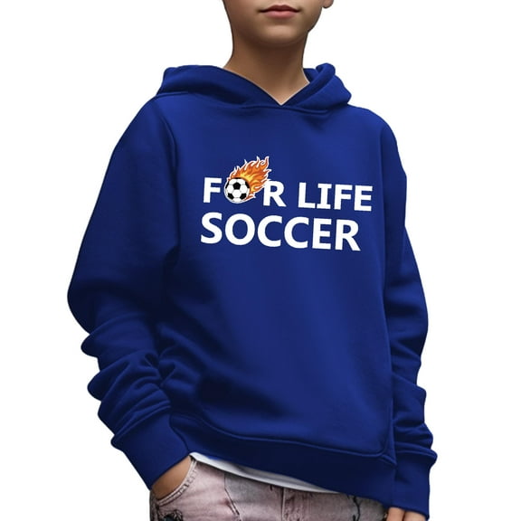 5-14Y Kid Boys Hoodies Tops SOCCER Slogan Print Long Sleeve Casual Pullover Sweatshirt Perfect For Spring Fall