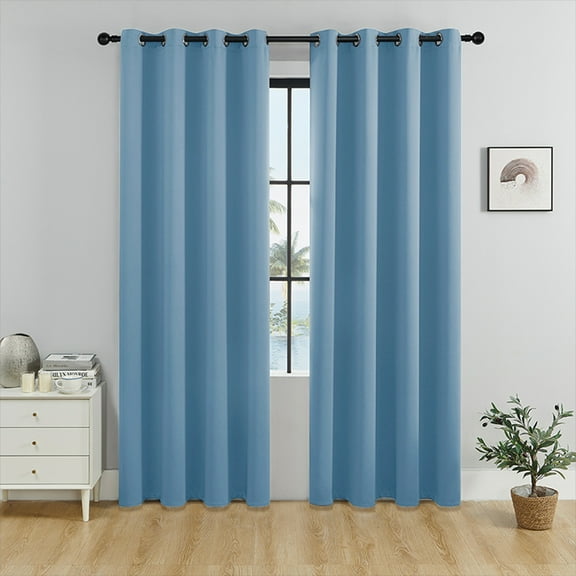 Gogreen Solid Thermal Insulated Grommet Blackout Curtains/Drapes for Bedroom Window (2 Panels, 42 inches Wide by 84 inches Long, Blue)