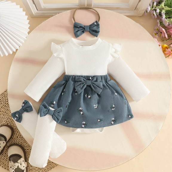 Infant Girls Ensemble Floral Long Sleeve Refined Sport Vintage for Girls Soft Skirt Fairy Lightweight Dress Set