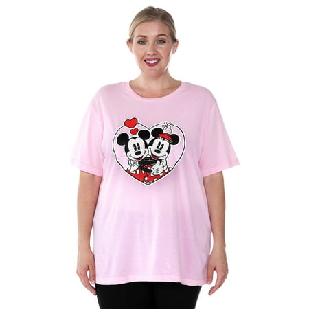 Women's Mickey & Minnie Mouse Heart Plus Size T-Shirt Pink