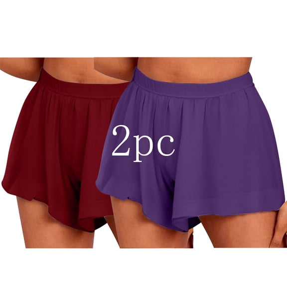 LEBONYARD Summer Clearance Womens Shorts,Women's Shorts in Popular Patterns,2pc Women's Summer Solid Color Sexy Elastic Waist Side Pleated Casual Shorts Purple S