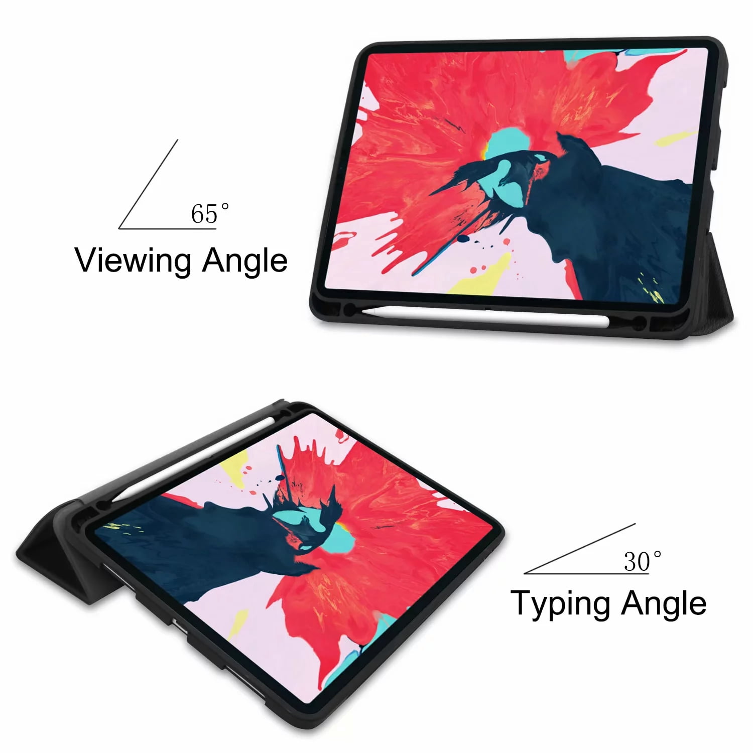 iPad Pro 11 Case 2020 Build in Pencil Holder, Allytech Slim Fit PU Leather Multi Angle Stand Auto Sleep Wake [Support Apple Pencil Charging] Protective Cover Case for Apple iPad Pro 11" 2020,Black