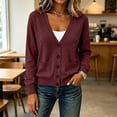thumbnail image 6 of Ovbmpzd V-Neck Fall Womens Tops Cardigan Wine Fuzzy Sweater Long Sleeve Lightweight Casual Tops,L, 6 of 6