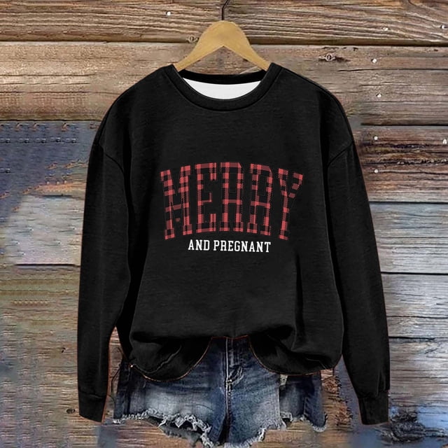 EGNMCR Sweatshirts à Capuche pour Femmes, Sweatshirts pour Femmes, Hoodie Décontracté à Manches Longues de Noël, Pull Ample à Col Rond Imprimé pour Femmes, Blouse Sans Capuche à Manches Longues