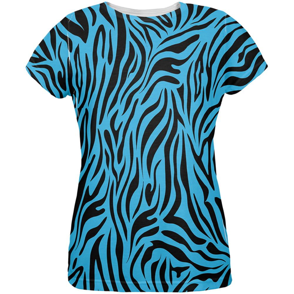 Zebra Print Blue All Over Womens T-Shirt Large - Main Image