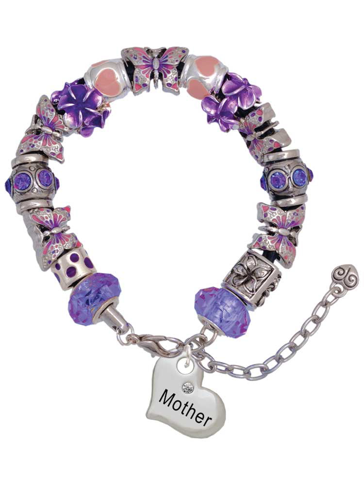 8 Silvertone Large Hot Pink & Purple Butterfly Godmother You Are Loved Circle Bracelet 
