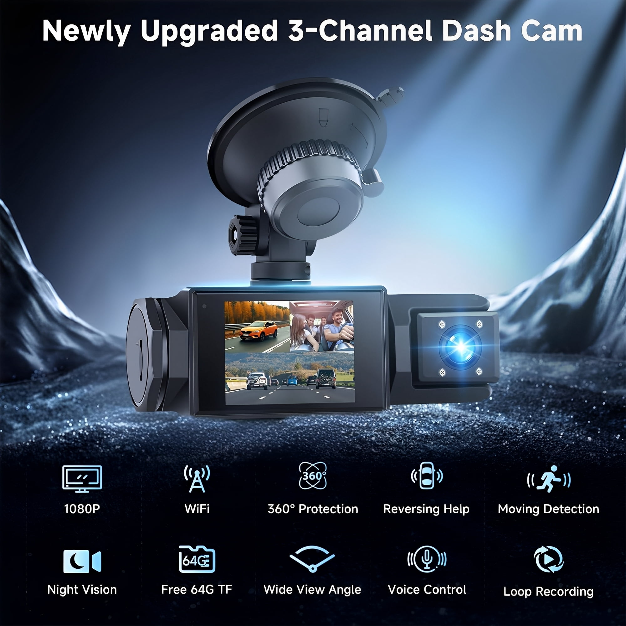 TIKBBRMG Dash Cam Front and Rear,Triple Camera,1080P Full HD