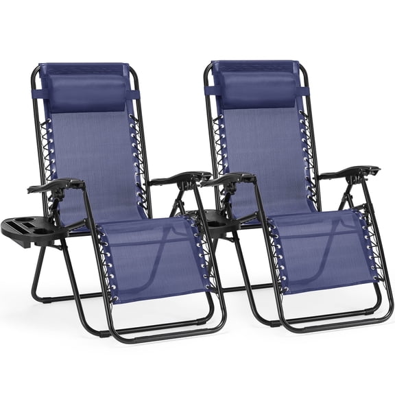 JIOABL 2pcs Adjustable Zero Gravity Chair with Pillow and Cup Holder,Patio Outdoor Foldable Lawn Lounge Chairs, Metal,Blue