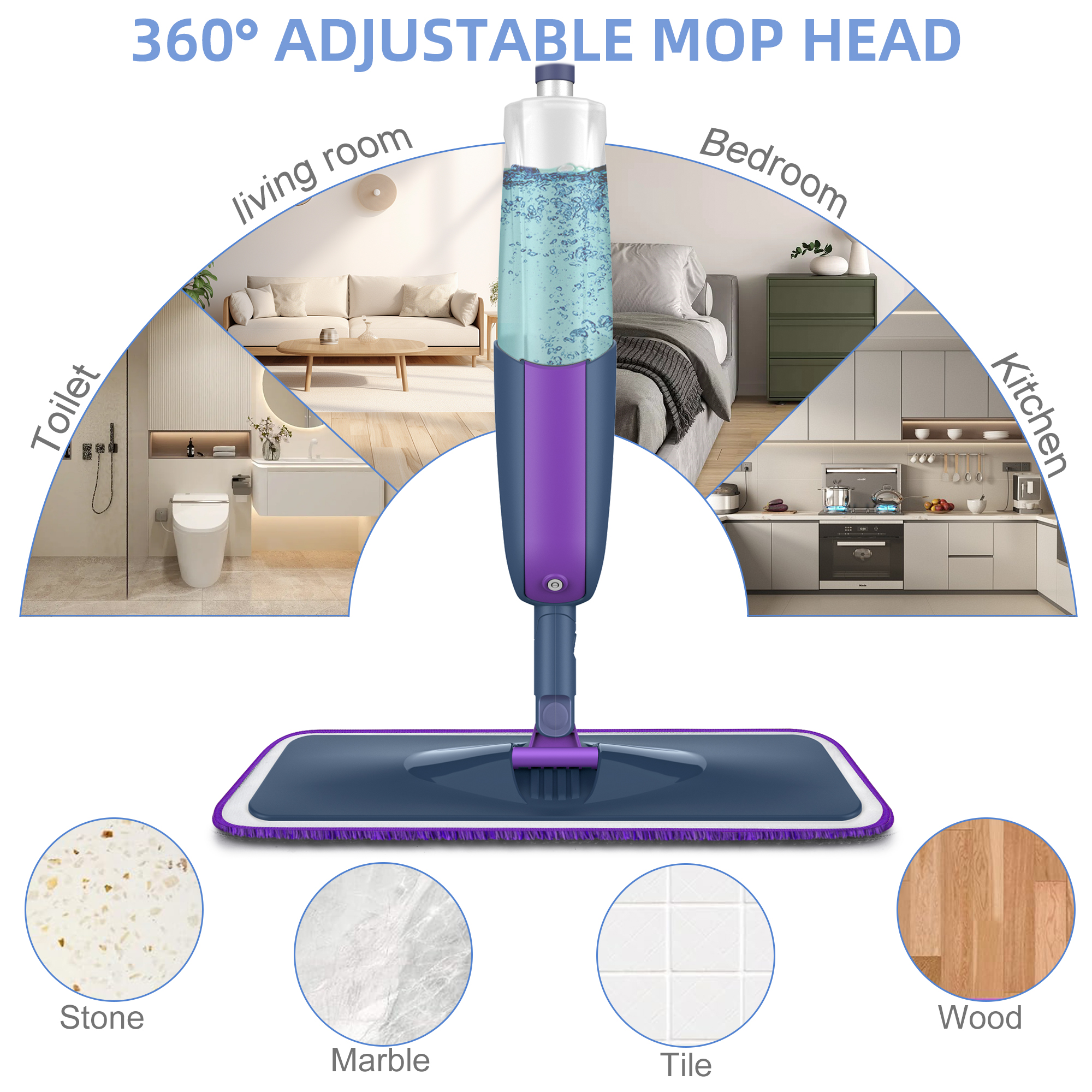 Sugarday Spray Mop with 4 Washable Pads and 2 Bottles photo 5