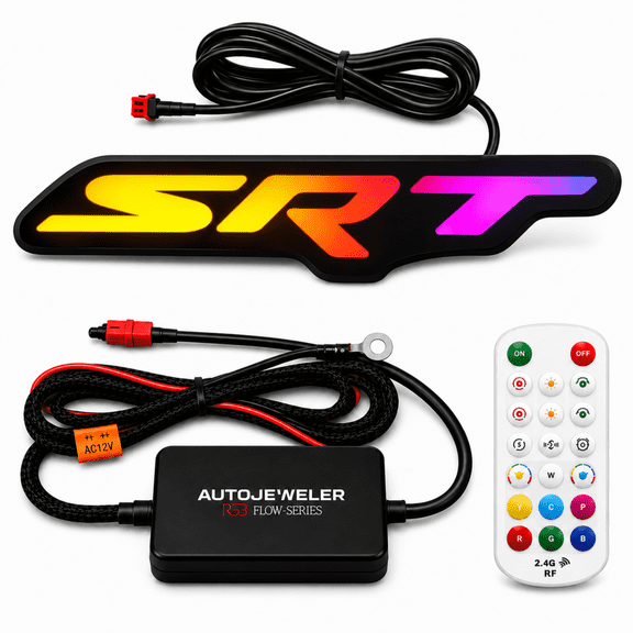 AutoJeweler SRT RGB Flow Series LED Grille Emblem Badge, Bluetooth and Remote Controlled