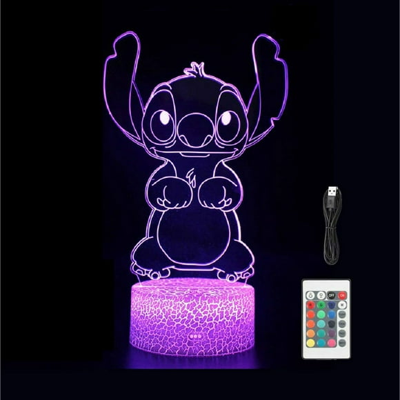 AVEKI Cute Lilo and Stitch Lamp 3D LED Optical Bedroom Lamp with Remote 7 Colors Acrylic Visual Night Light Birthday Christmas Gift for Child Kids