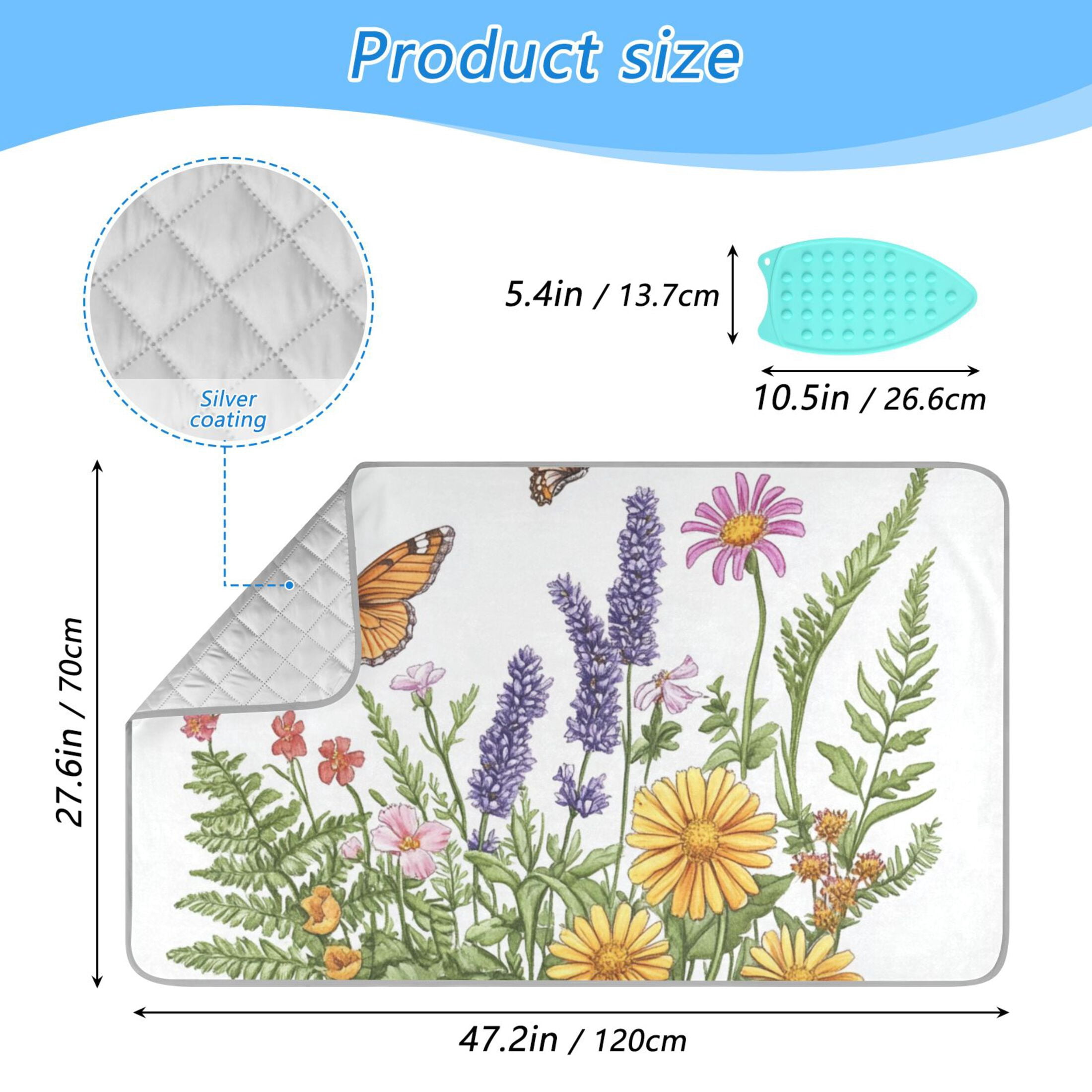 Two Butterflies Flowers Ferns Ironing Mat Blanket Portable Travel Ironing Pad Heat Resistant Pad 47.2" x 27.6”