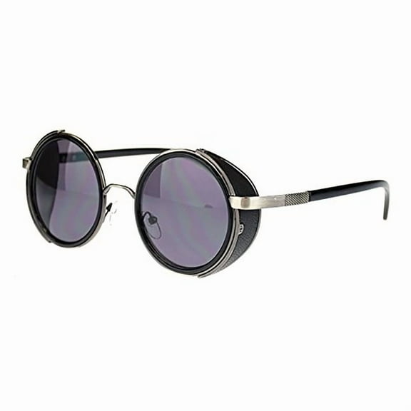 Steampunk Fashion Sunglasses Round Circle Side Cover Shades UV400 Gunmetal
