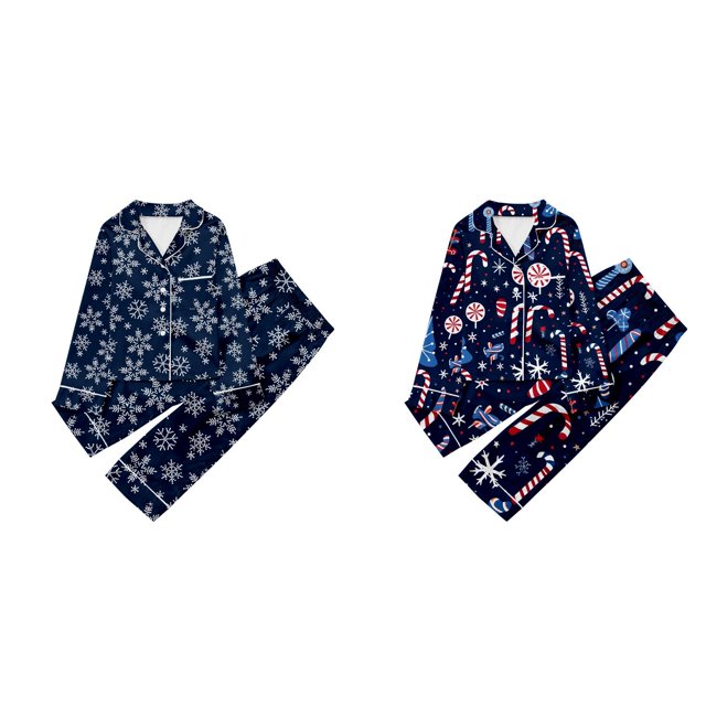 WEAIXIMIUNG 2 Pack Children's Christmas Print Long Sleeve Trousers Cardigan Children's Pyjamas Two Sets 130