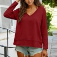 thumbnail image 3 of Womens Long Sleeve V Neck T Shirts Solid Color Casual Flowy Shirt Spring Fall Fashion Loose Fit Basic Tees Tops, 3 of 6