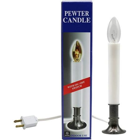 

Electric Window Candle Lamp with Pewter Plated Base On/Off Switch Light Bulb Ready to Use!