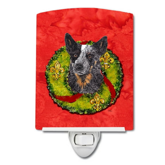 Caroline's Treasures SC9090CNL Australian Cattle Dog Christmas Wreath Ceramic Night Light, 6x4x3", multicolor