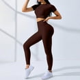 thumbnail image 2 of biudgviw Yoga Sets for Women Crew Neck Workout Outfits Slim Fit Short Sleeve Crop Tops with Stretchy Leggings Sets Gym Clothes, 2 of 4