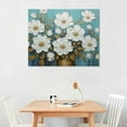 thumbnail image 2 of COMIO  White Flowers Wall Art Canvas Magnolia Teal Floral 3D Thick Textured Picture Gold Turquoise Blue Painting Artwork Framed for Living Room Bedroom Bathroom Home Office Wall Decor,, 2 of 4