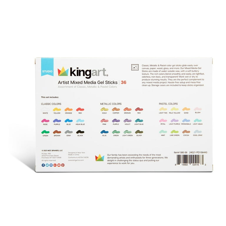 KINGART® Gel Stick Artist Mixed Media Watercolor Crayons SINGLE Colors (72  Colors Available)