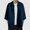 thumbnail image 2 of Siilsaa Shirts Men Men's Casual Striped Shirt Button Up Short Sleeve Soft Summer Beach Shirt(Navy,5XL), 2 of 7