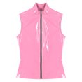 thumbnail image 5 of YONGHS Womens Patent Leather Tank Top Sleeveless Zipper Vest Shirt Jacket Pink XL, 5 of 7