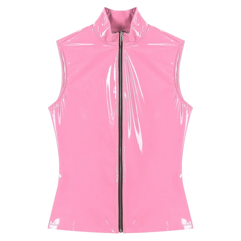 【未使用】SANTAKU/lipstop washer nylon vest YONGHS Womens Patent Leather Tank Top Sleeveless Zipper Vest