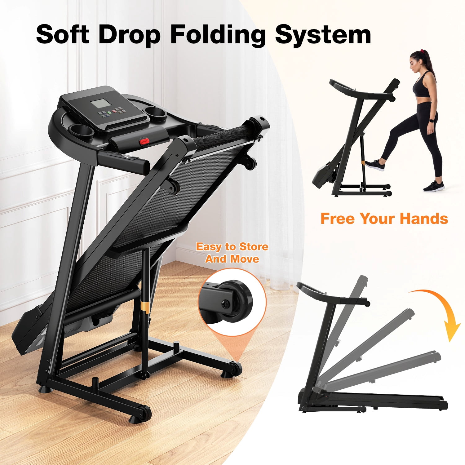 330-440lbs Capacity Treadmill for Home, Foldable Treadmill with 0-15% Auto Incline, Portable Treadmill Compact Foldable Walking Pad Treadmills with 7.5 MPH Speed