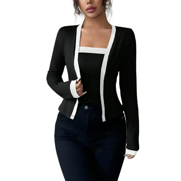 Gpaecead Women's 2-Piece Long Sleeve Cardigan & Vest Set - Casual Open Front Jacket Outfit Black