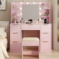 thumbnail image 5 of Zimtown Lighted Makeup Vanity Desk with Mirror and Charging Station, Vanity Table with 7 Drawers & 4 Storage Shelves for Dressing Room Bedroom, Pink, 5 of 7