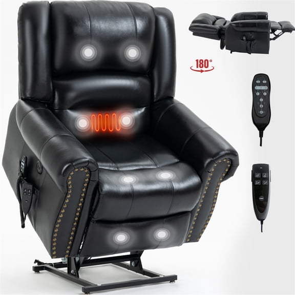 Aukfa Dual Motor Power Lift Recliner Chair Sleeper Sofa with Massage and Heat for Elderly, Infinite Position, 2 USB Ports, Black