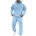 thumbnail image 4 of Blekii Mens Fleece Lined Sweatsuit Set, Men's Solid Color Sweatshirt & Sweatpants Set, Long Sleeve Hoodie & Jogger Pants, Casual Lounge Wear for Fall Winter, Fleece Lined Hoodie And Pants Loungewear, 4 of 9