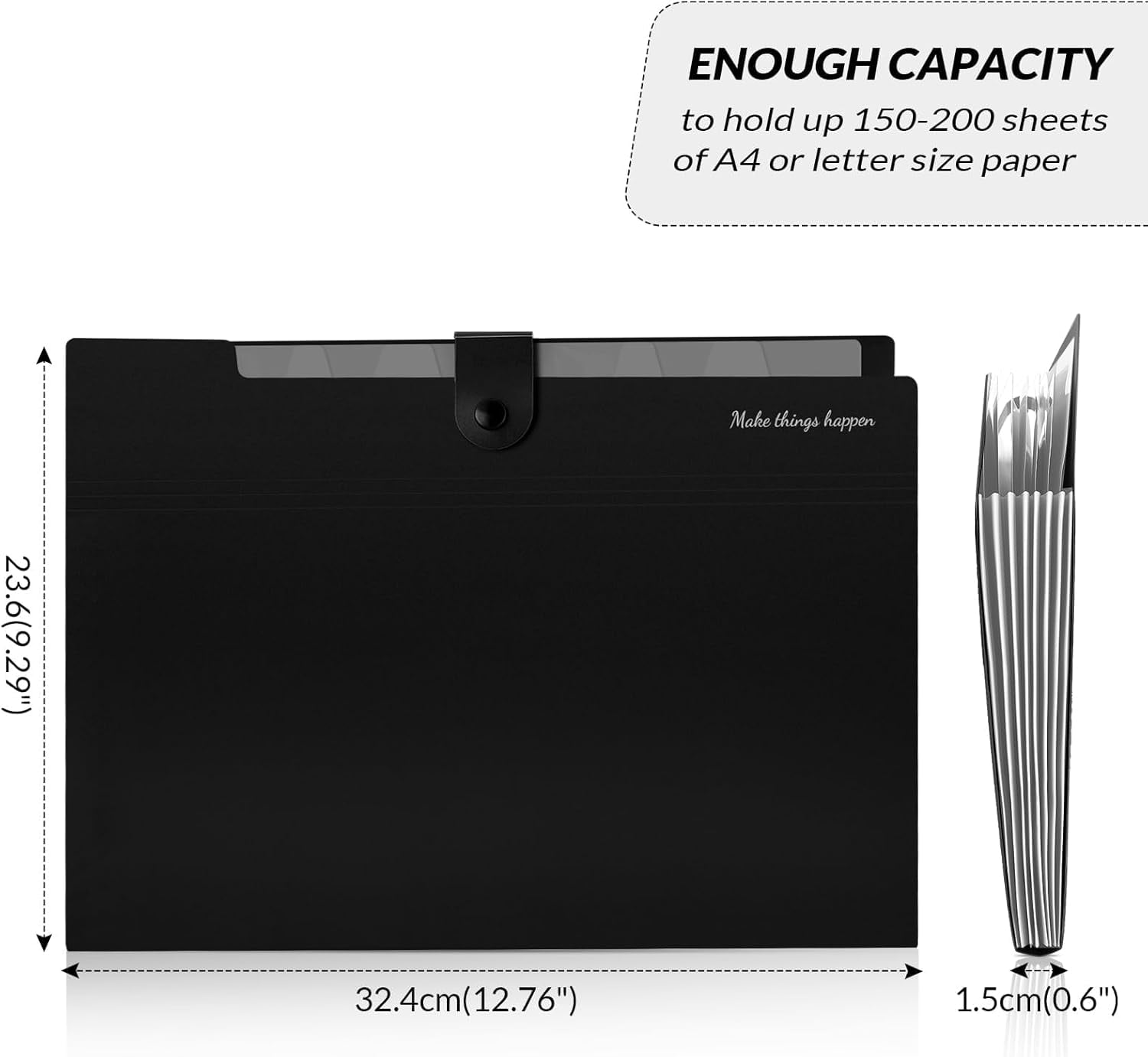 PrimeCook Shop Expanding File Folders with Labels,8 Pockets Accordion File Organizer, Portable Document Paper Organizer, A4 Letter Size Filing Folder for Office, Pack of 4, Black