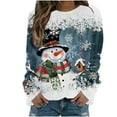 thumbnail image 2 of Women's Plus Size Christmas Shirt with Snowman Snowflake Print Long Sleeve Round Neck Comfortable Top, 2 of 4
