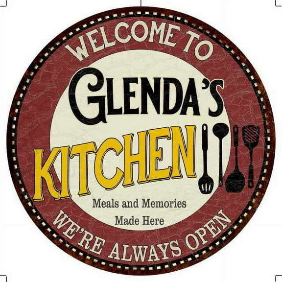 Glenda's Kitchen 14" Round Metal Sign Bar Game Room Wall Decor 100140040244