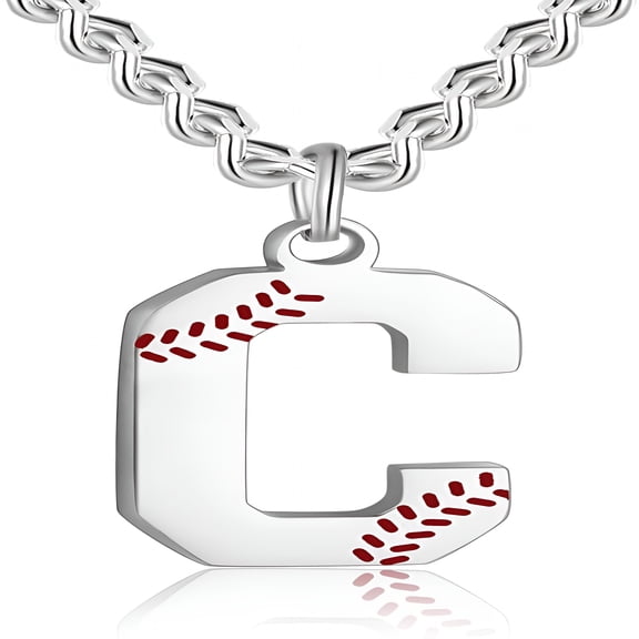 DESIGNICE Baseball Initial A-Z Letter Necklace-Men'S Baseball Charm Pendant in Stainless Steel Silver Chain,22Inch