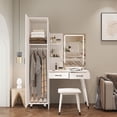 thumbnail image 2 of Makeup Vanity Desk with Lights, Vanity Desk with Mirror, 3 Lighting Modes and Stool, Built-in 3 Open Shelves & Wardrobe, Bedroom Vanity with Lights Dressing Table Set Gifts for Girls & Women, White, 2 of 9