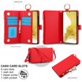 thumbnail image 3 of ELEHOLD For Samsung Galaxy S22 Phone Case Leather Crossbody Zipper Card Wallet Flip Case Kickstand Cover, with Ring Holder,Full Body Protection-Red, 3 of 7