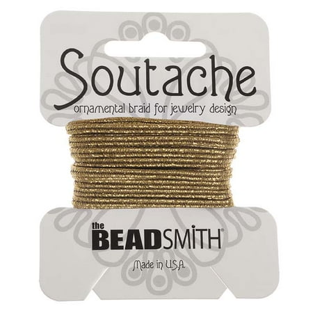 Soutache Cord - BeadSmith Textured Metallic Soutache Braided Cord 3mm Wide - Matte Gold /3 Yards