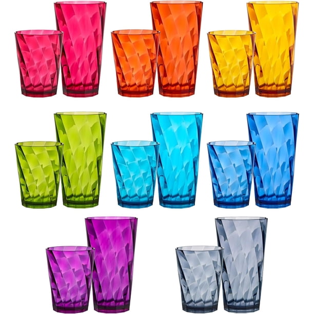 US Acrylic Optix - Vasos reutilizables de plástico (juego de 16) rocas de 14 onzas y tazas de agua de 20 onzas en colores de tono joya, vasos sin BPA, fabricados en Estados Unidos, aptos para,1