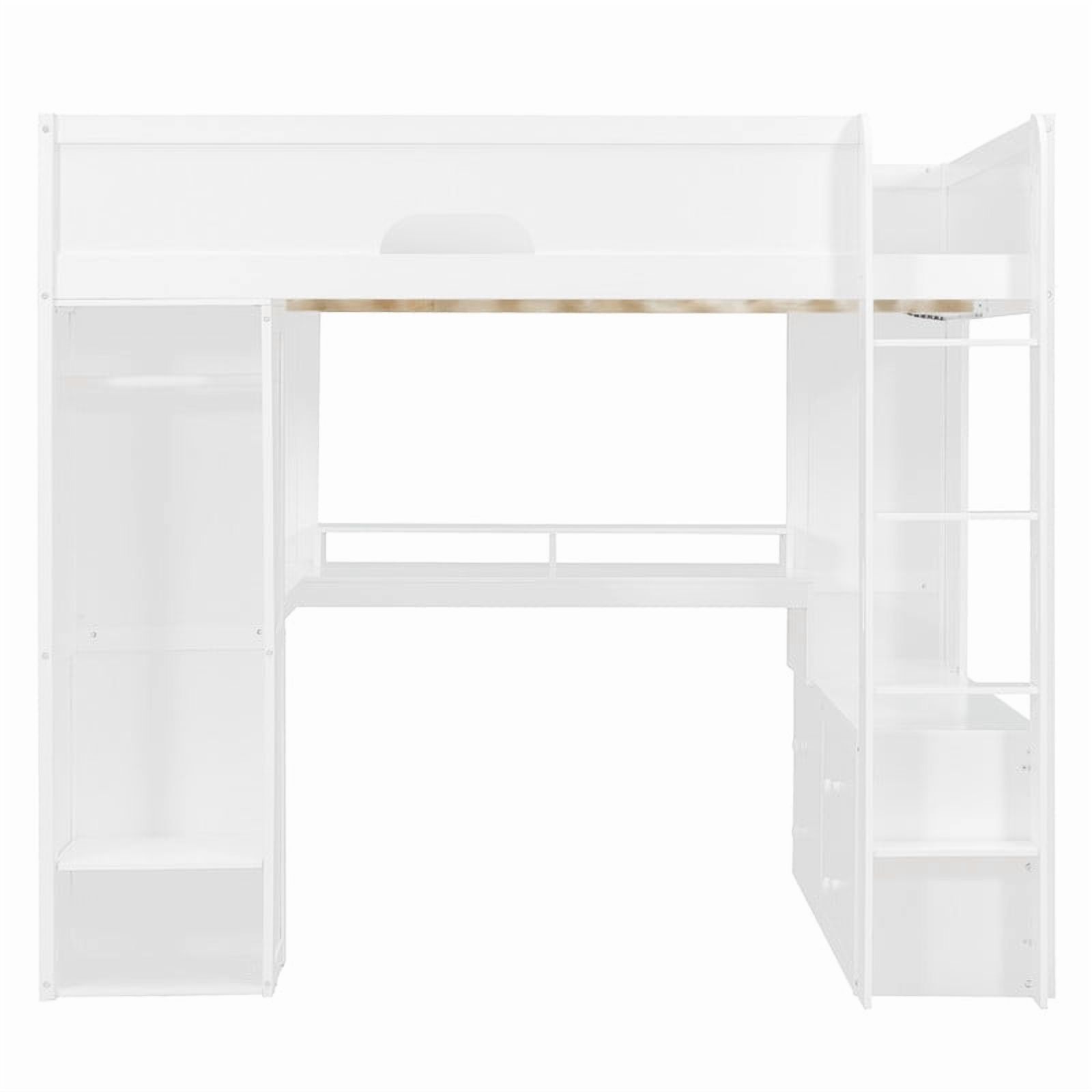 Full Versatile Loft Bed with L-Shaped Desk, LED Light Strip & Charging Station, Storage Kids Bed Frame with Drawers & Wardrobe