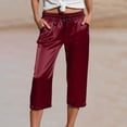 thumbnail image 2 of Aihuaihua Womens Satin Capri Pants Summer Wide Leg Pants Casual High Waist Elastic Cropped Trousers Beach Vacation Clothes Red S, 2 of 5