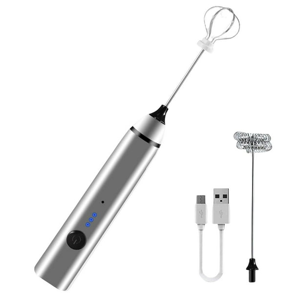 Espumador de leche eléctrico, herramienta licuadora de alimentos, Mini batidor de huevos inalámbrico de 3 velocidades, mezclador de bebidas para café, Plata Sunnimix Espumador de leche eléctrico