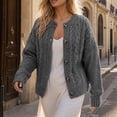 thumbnail image 4 of Pounoo Cardigan Sweaters for Women Crew Neck Long Sleeve Cable Twist Knit Button Front Plain Relaxed Fit Daily Wear Soft Cotton Sweaters for Women, 4 of 5
